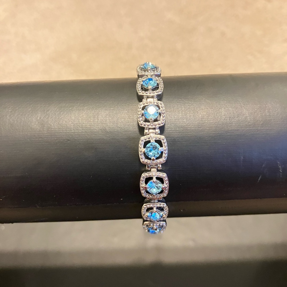 Blue Swarovski Crystal Stainless Steel Tennis Bracelet